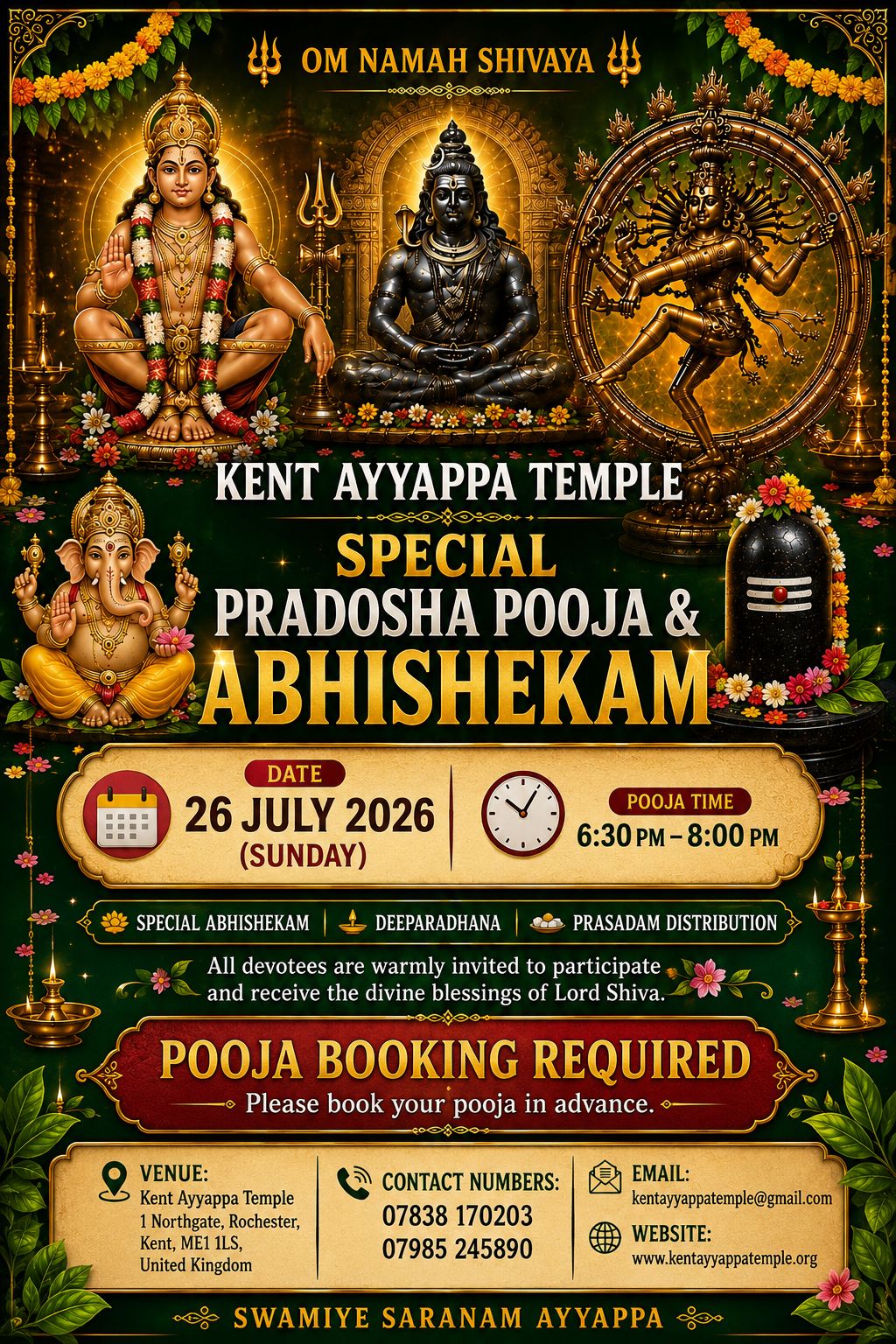 Kent Ayyappa Temple Pradosha Pooja Poster July 2026