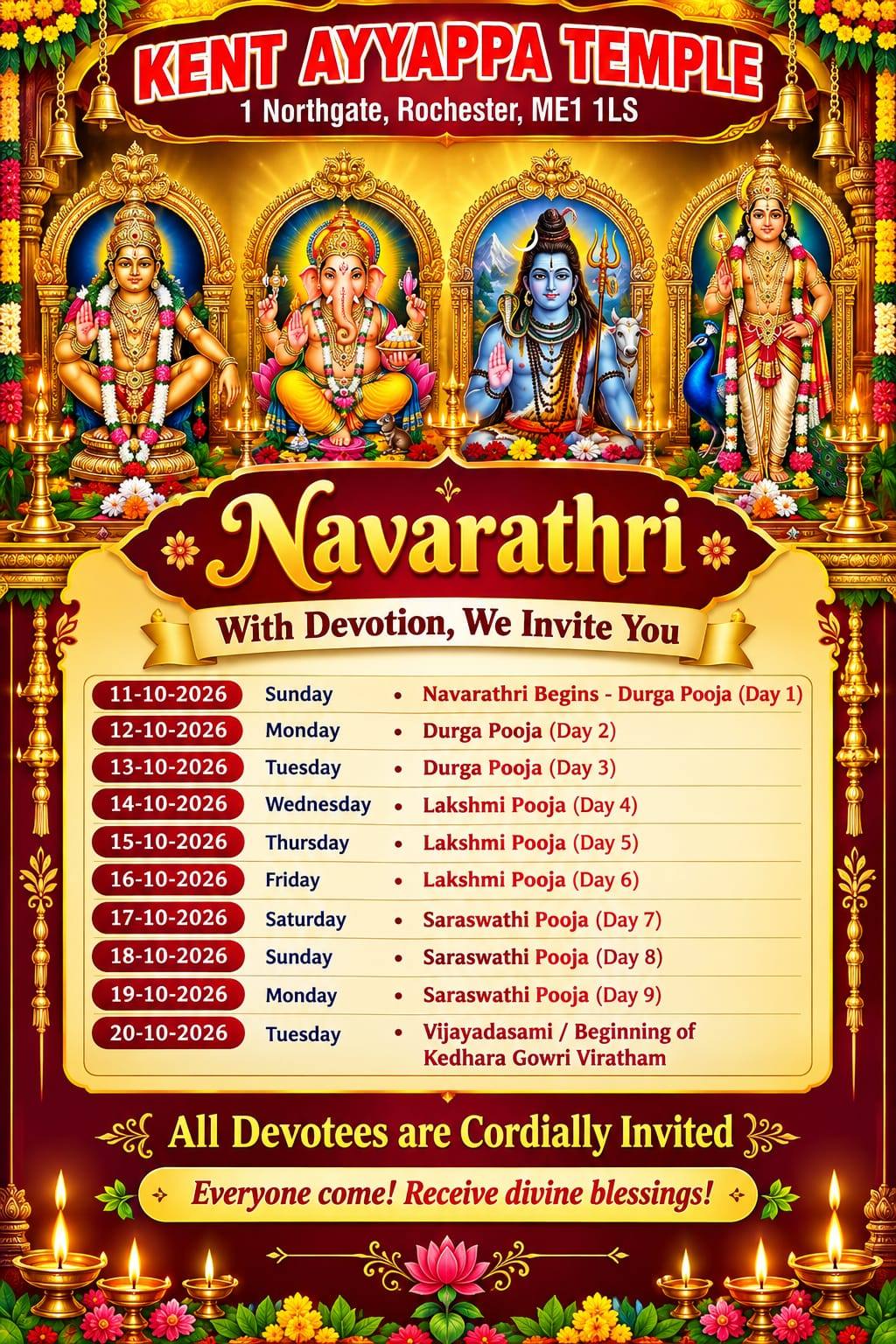 Kent Ayyappa TempleNavarathri celebrations Poster October 2026